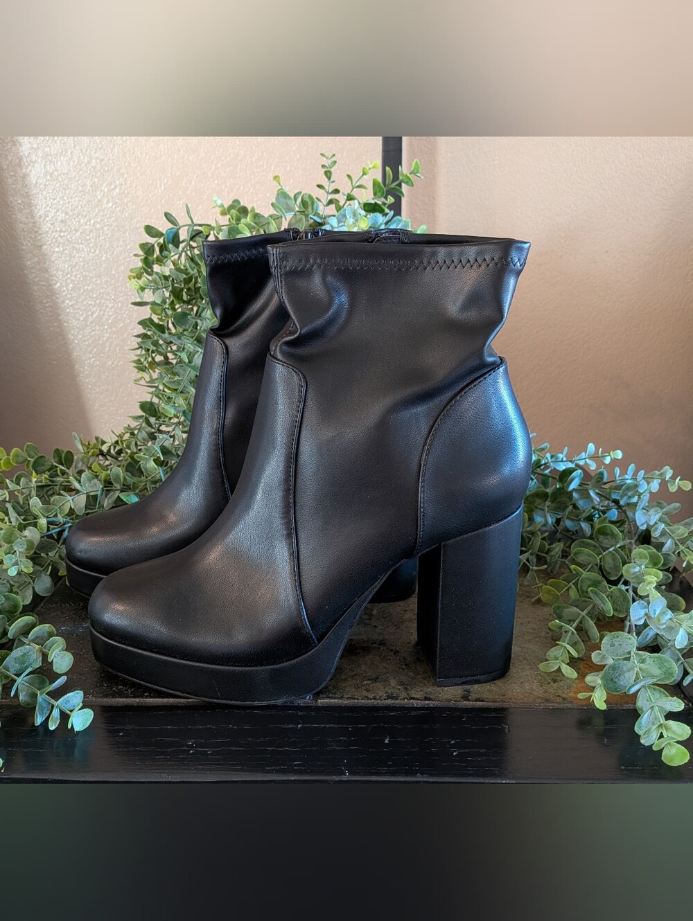 NWT! Adam Tucker Women's Black Stretch Platform Booties Size 11M
